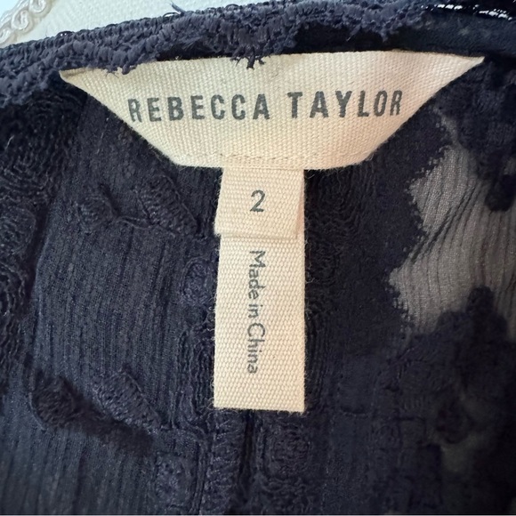 Rebecca Taylor Navy Sheer Silk Lace Split V-Neck Blouse size 2 Romantic Coquette - Picture 6 of 9